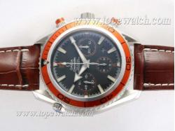 Omega Seamaster Planet Ocean Chronograph Asia Valjoux 7750 Movement-Brown Strap