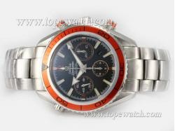 Omega Seamaster Planet Ocean Chronograph Asia Valjoux 7750 Movement with Orange Bezel