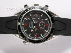 Omega Seamaster Planet Ocean Chronograph Automatic with Black Bezel and Dial-Rubber Strap