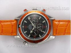 Omega Seamaster Planet Ocean Chronograph Automatic with Black Dial-Orange Bezel and Strap