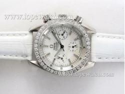 Omega Speedmaster Automatic Diamond Bezel and Marking with White Dial and Strap Lady Size