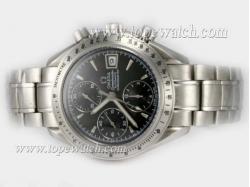 Omega Speedmaster Chronograph Asia Valjoux 7750 Movement with Black Dial