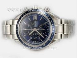 Omega Speedmaster Chronograph Asia Valjoux 7750 Movement with Blue Dial and Bezel