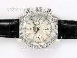 Omega Speedmaster Chronograph Automatic Diamond Bezel and Marking with White Dial  Lady Size