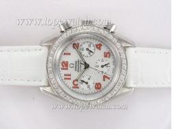 Omega Speedmaster Chronograph Automatic Diamond Bezel with White Dial and Strap Lady Size