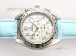 Omega Speedmaster Working Chronograph with White Dial-Blue Marking and Strap Lady Size