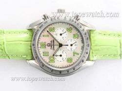 Omega Speedmaster Working Chronograph with White Dial-Green Marking and Strap Lady Size