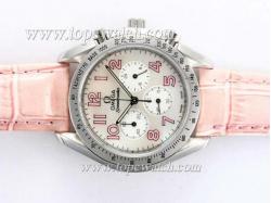 Omega Speedmaster Working Chronograph with White Dial-Pink Marking and Strap Lady Size