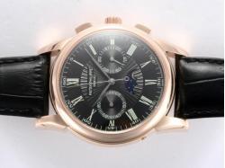 Patek Philippe Classic Chronograph Lemania Movement Moonphase Rose Gold Case-Black