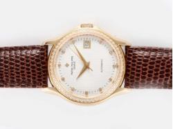 Patek Philippe Classic Swiss ETA 2836 Movement Gold Case Diamond Marking and Bezel with White Dial