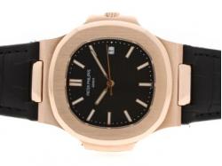 Patek Philippe Nautilus Jumbo MBW Swiss ETA 2824 Movement Rose Gold Case with Black Dial-Deployment Buckle