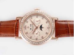 Patek Philippe Perpetual Calendar Automatic Rose Gold Case Diamond Marking and Bezel with Champagne Dial