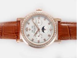 Patek Philippe Perpetual Calendar Automatic Rose Gold Case Diamond Marking and Bezel with White Dial