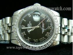 ROLEX Datejust Black Dial Roman Diamond Bezel