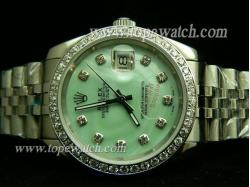 ROLEX Datejust Gents Pearl Green Dial Diamond Markers