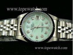 ROLEX J-45L OYSTER PERPETUAL DATEJUST SS LADIES PEARL GREEN