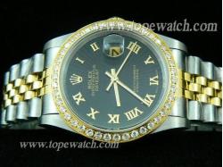 ROLEX JUBILEE 2 TONE +DIAMOND MEN NEW BLACK ROMAN