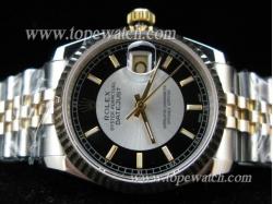 ROLEX JUBILEE 2TONE 2007 A-21J NEW BLACK SILVER