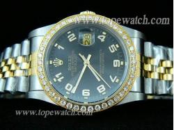 ROLEX JUBILEE 2TONE DIAMOND BEZEL MEN NEW BLACK NUMBER