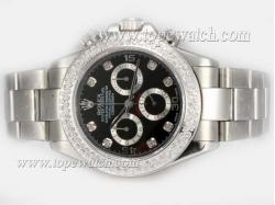 Rolex Daytona Chronograph Asia Valjoux 7750 Movement Black With Diamond Bezel and Marking-New Version