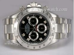 Rolex Daytona Chronograph Asia Valjoux 7750 Movement Diamond Marking with Black Dial