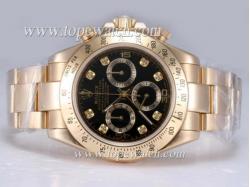 Rolex Daytona Chronograph Asia Valjoux 7750 Movement Full Gold with Black Dial