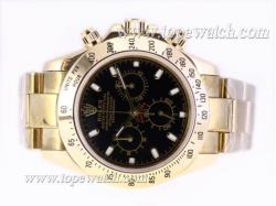 Rolex Daytona Chronograph Asia Valjoux 7750 Movement Full Gold with Black Dial