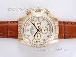 Rolex Daytona Chronograph Asia Valjoux 7750 Movement Full Gold with Diamond Bezel-White Dial