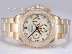 Rolex Daytona Chronograph Asia Valjoux 7750 Movement Full Gold with Diamond Bezel-White Dial