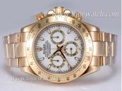 Rolex Daytona Chronograph Asia Valjoux 7750 Movement Full Gold with White Dial