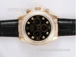 Rolex Daytona Chronograph Asia Valjoux 7750 Movement Gold Case with Diamond Bezel-Black Dial