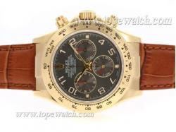 Rolex Daytona Chronograph Asia Valjoux 7750 Movement Gold Case with Gray Dial-Leather Strap