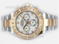 Rolex Daytona Chronograph Asia Valjoux 7750 Movement Two Tone With Baguette CZ Diamond Bezel