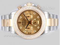 Rolex Daytona Chronograph Asia Valjoux 7750 Movement Two Tone with Diamond Bezel-Golden Dial