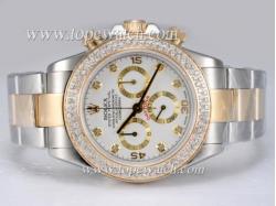 Rolex Daytona Chronograph Asia Valjoux 7750 Movement Two Tone with Diamond Bezel-White Dial