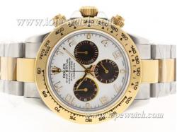 Rolex Daytona Chronograph Asia Valjoux 7750 Movement Two Tone with White Dial-Number Markers