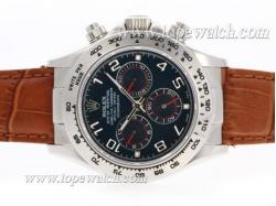 Rolex Daytona Chronograph Asia Valjoux 7750 Movement with Blue Dial-Leather Strap