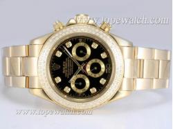 Rolex Daytona Chronograph Automatic 18K Full Gold Plated with Diamond Bezel-Black Dial