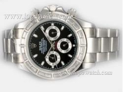 Rolex Daytona Chronograph Automatic Baguette CZ Diamond Bezel with Black Dial