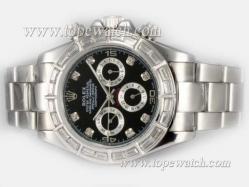 Rolex Daytona Chronograph Automatic Baguette CZ Diamond Bezel with Black Dial-Diamond Marking