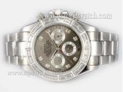 Rolex Daytona Chronograph Automatic Baguette CZ Diamond Bezel with Gray Dial-Diamond Marking