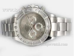 Rolex Daytona Chronograph Automatic Baguette CZ Diamond Bezel with Gray Dial-Roman Marking