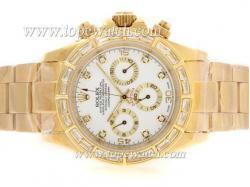 Rolex Daytona Chronograph Automatic Full Gold with CZ Diamond Bezel-White Dial