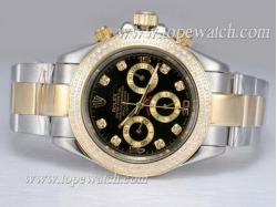 Rolex Daytona Chronograph Automatic Two Tone with Diamond Bezel-Black Dial