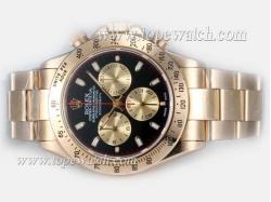 Rolex Daytona Cosmograph Chronograph Asia Valjoux 7750 Movement Full Gold with Black Dial