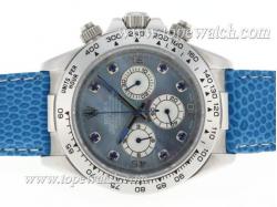 Rolex Daytona Working Chronograph Blue Diamond Markers with Blue MOP Dial and Leather Strap