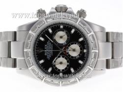 Rolex Daytona Working Chronograph CZ Diamond Bezel with Black Dial S/S