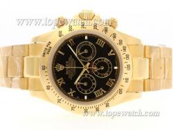 Rolex Daytona Working Chronograph Full Gold Roman Marking with Black Dial