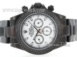 Rolex Daytona Working Chronograph Full PVD Diamond Bezel with White Dial