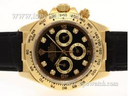 Rolex Daytona Working Chronograph Gold Case Diamond Marking with Black Dial and Strap